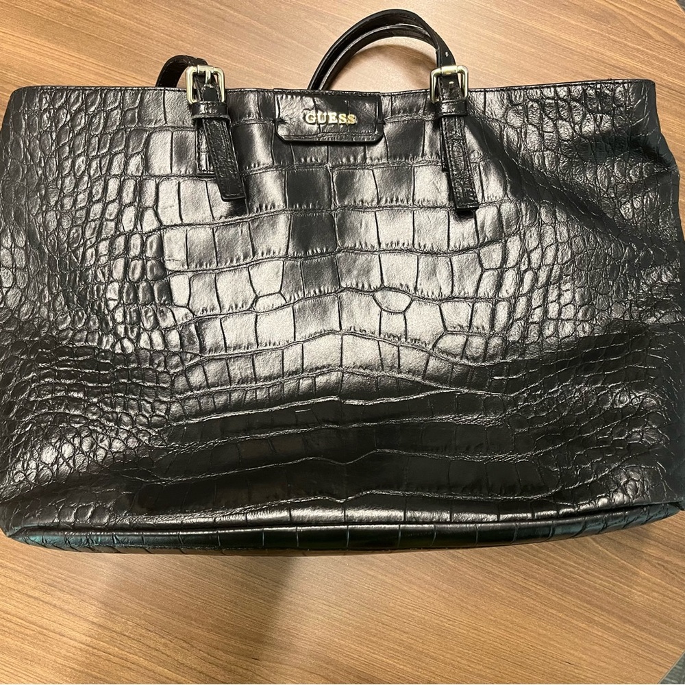 GUESS Black Crocodile-Embossed Briefcase